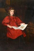 Emily M. Merrick (fl. 1878-1899) - 'In Wonderland', a portrait of Margery Merrick seated in a red