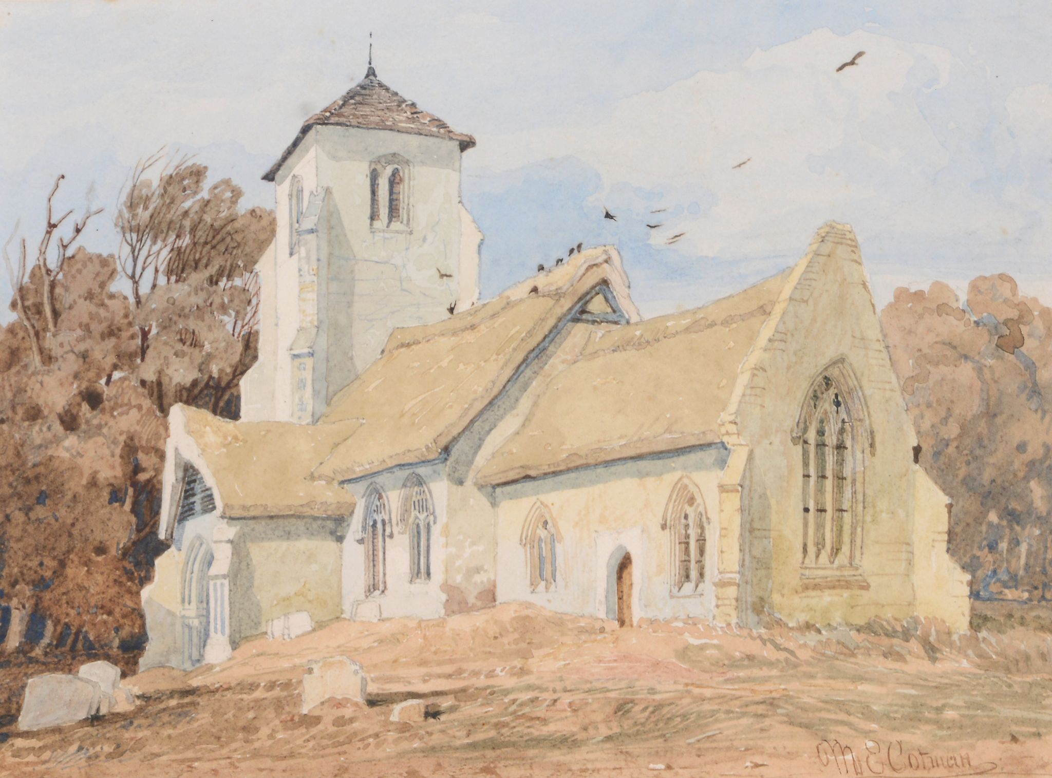 Miles Edmund Cotman (1810-1858) - Hackford Church, Norfolk Watercolour over graphite Signed lower