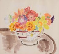 Jane Simone Bussy (1906-1960) - Still life with flowers in a bowl Watercolour and bodycolour on laid