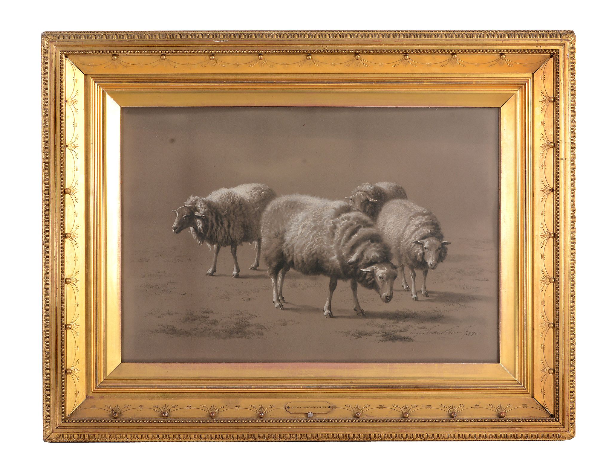 Eugène Verboeckhoven (1799-1881) - Four sheep grazing Charcoal and white chalk on paper Signed and - Image 3 of 3