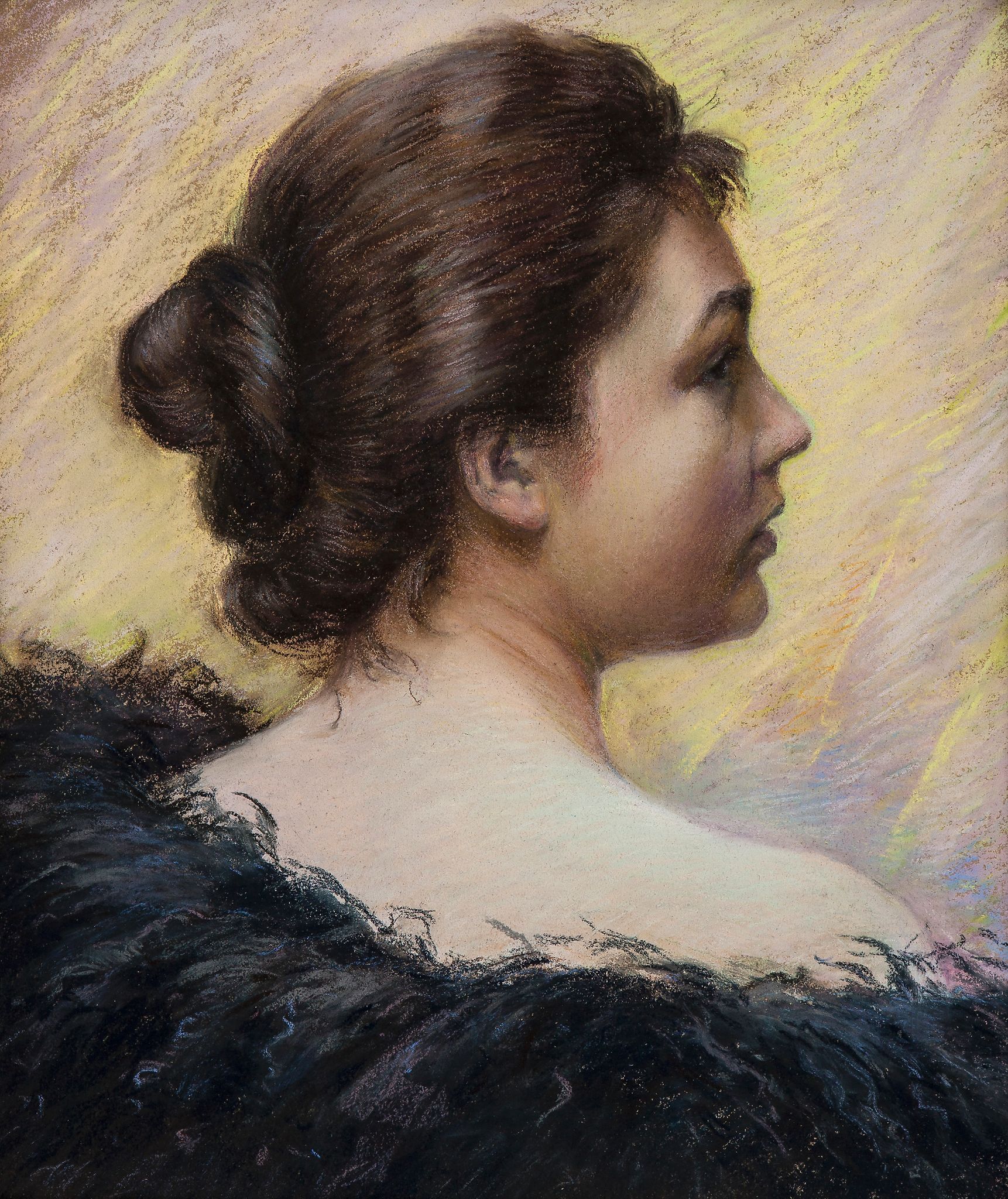 Attributed to Mme. Clemence Molliet (c.1855-1938) - Bust portrait of a lady seen from behind,