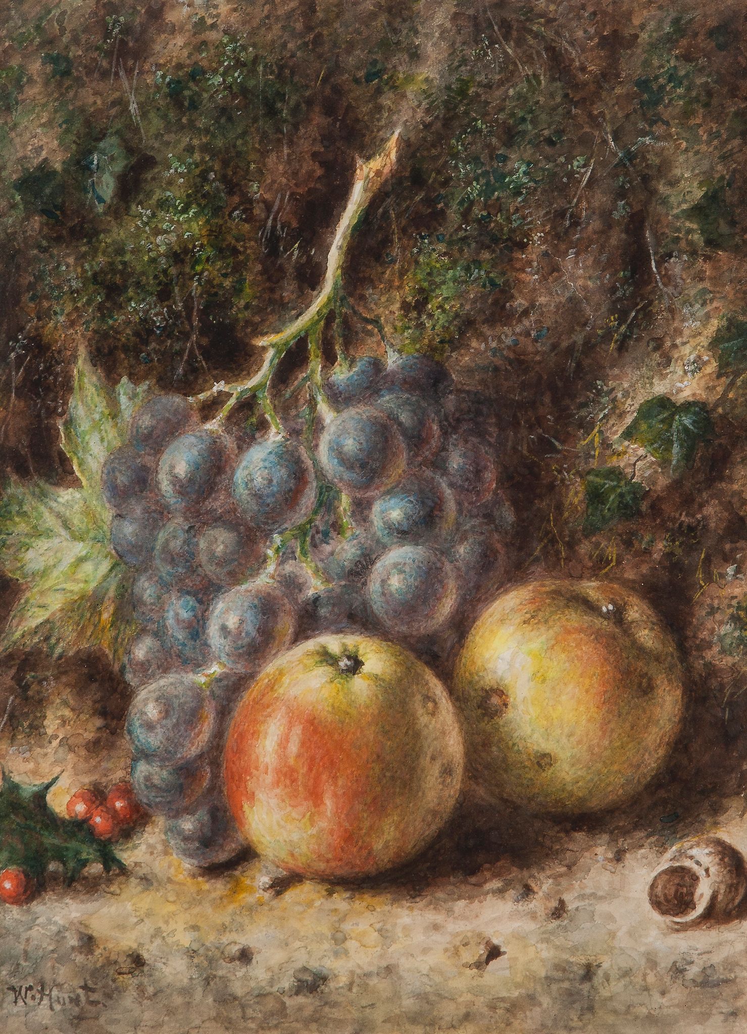 William Henry Hunt (1790-1864) - Still life with apples and grapes Watercolour and bodycolour,