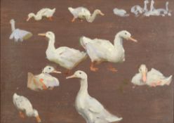 Alexander Mann (1853-1908) - Study of ducks, with study of swans on reverse Oil on panel