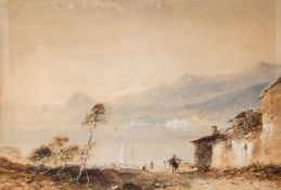 Edward Tucker (1848-1909) - Northern Italian lake scene Watercolour, heightened with white, on