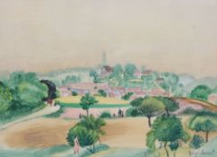 Henri Verge-Sarrat (1880-1966) - Panorama de Chateau Landon Watercolour, over graphite, heightened