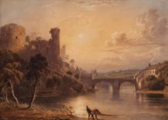 F. Snell (19th century) - Barnard Castle, Teesdale, County Durham Watercolour, over traces of
