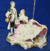 German porcelain figure group   of a courting couple, marked Unter Weiss Bach to base, 26cm high