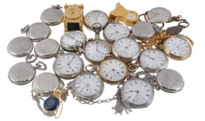 A collection of pocket watches,   to include nine silver examples, a gold plated pocket watch by