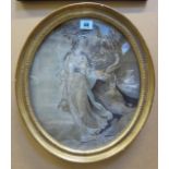 An oval silkwork of a lady and an eagle  ,  35cm x 29cm