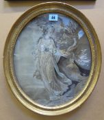 An oval silkwork of a lady and an eagle  ,  35cm x 29cm