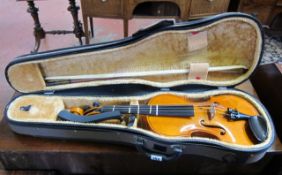 An Andreas Zeller of Romania violin   and bow in a carry case.(as new)