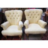 A pair of button back bedroom chairs  , and a walnut Edwardian style occasional table.