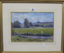 English School (20th Century)  Watching a cricket match Gouache Initialled B and dated– Marked in
