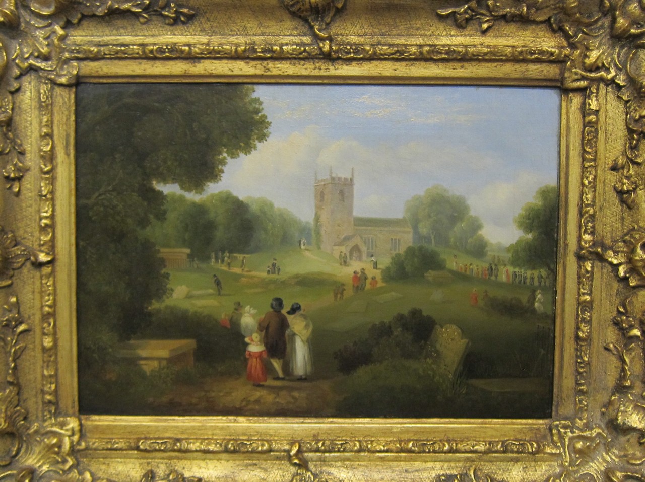 English School (late 19th/ early 20th Century) Gathering in a church yard Oil on canvas Unsigned