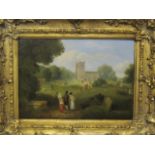 English School (late 19th/ early 20th Century) Gathering in a church yard Oil on canvas Unsigned