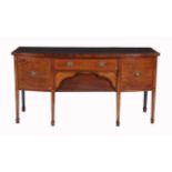 A George III and later mahogany bowfront sideboard,   circa 1800, the satinwood crossbanded top,