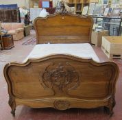 A 19th C French walnut double bed   with Rococo scrolled headboard with mattress and base.197cm x