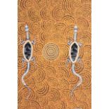 An Aboriginal artwork,   titled 'Dreamtime Goanna's at a water hole' to reverse and  signed B.