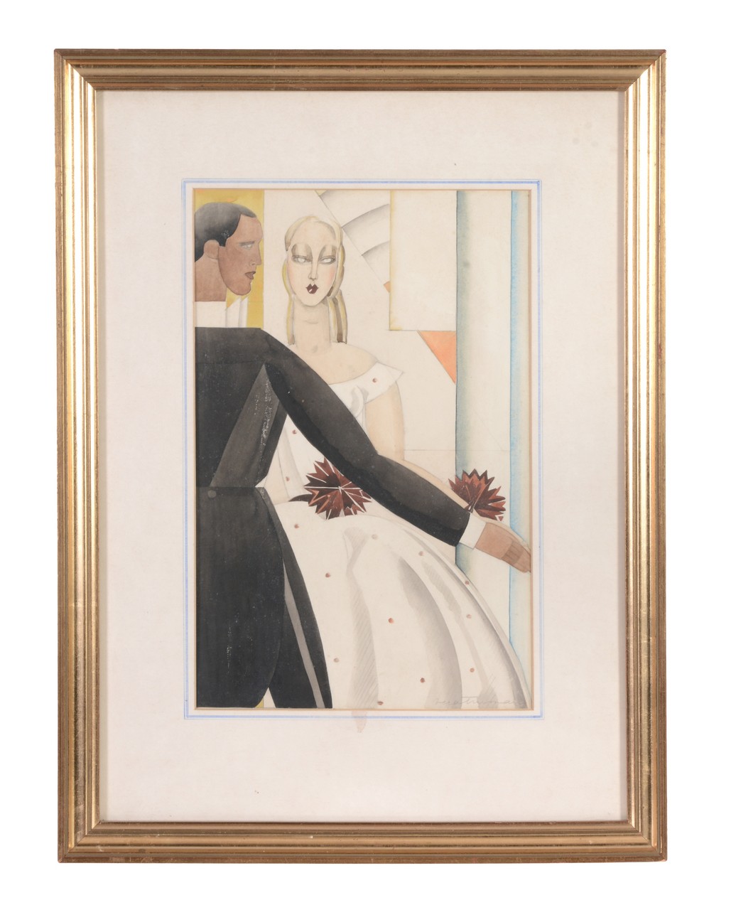 English School (c.1930s) A couple dancing and a couple shopping Watercolour drawings One signed - Image 2 of 6