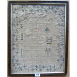 A needlework sampler,   by Ester Wilks, 1823, 'Contentment', Faded, 40cm x 32cm