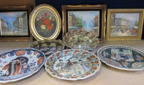 Five assorted 20th Century Japanese plates   and a quantity of modern oil paintings