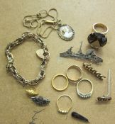A quantity of jewellery;   a silver gilt bracelet, with silver hallmark to padlock (mark worn), a