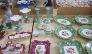 A quantity of 19th Century porcelain including  : a pair of green and floral patterned