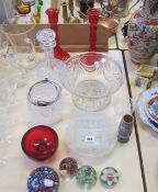 A quantity of assorted glassware  , to include four paperweights, clear glass bowls, decanter etc