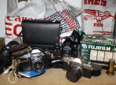 A quantity of camera and camera equipment   to include a ZENIT TTL camera, two Practica cameras, an