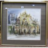 Ruth Cockayne 'Exeter Cathedral' Pastel and wash Signed lower left  44.5cm x 46.5cm