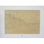 Kaffe Fassett     (American b.1937) 'Brighton Beach' Line drawing Signed lower right 30cm x 44cm