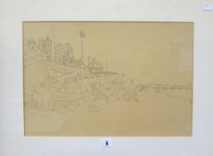 Kaffe Fassett     (American b.1937) 'Brighton Beach' Line drawing Signed lower right 30cm x 44cm