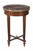 A French mahogany and marble mounted circular occasional table, in Louis XVI style  , late 19th/