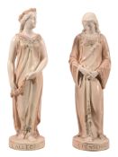 A pair of Royal Worcester 'blush ivory' figures of  L'Allegro   and  Il Penseroso  , 1906, titled