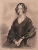 British School 19th century Portrait of Joanna Ewing Charcoal on paper Framed  45.5 x 35.5 cm.(17