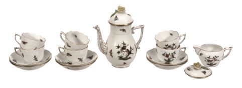 A modern Herend 'Rothschild Birds' pattern part coffee set,   comprising: a baluster coffee pot and