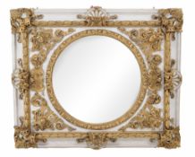 A Continental white painted and parcel gilt wall mirror in 18th century style  , late 19th century,