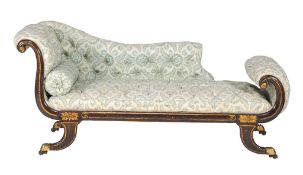 A Regency simulated rosewood chaise longue  , circa 1815, 86cm high, 195cm long, 65cm deep,