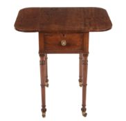 A Regency mahogany work table  , circa 1815, the rectangular dropleaf top with rounded corners