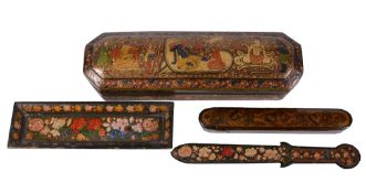 A papier mache box and cover, Kashmir, Northern India, second half 19th century,   of rectangular