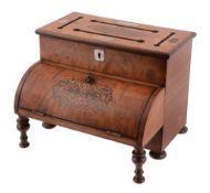 A William IV mahogany and marquetry domestic posting box in the form of a pianoforte,   circa 1835,