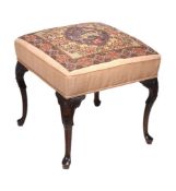 A walnut and needlework stool in Continental 18th century style,   late 19th century, the