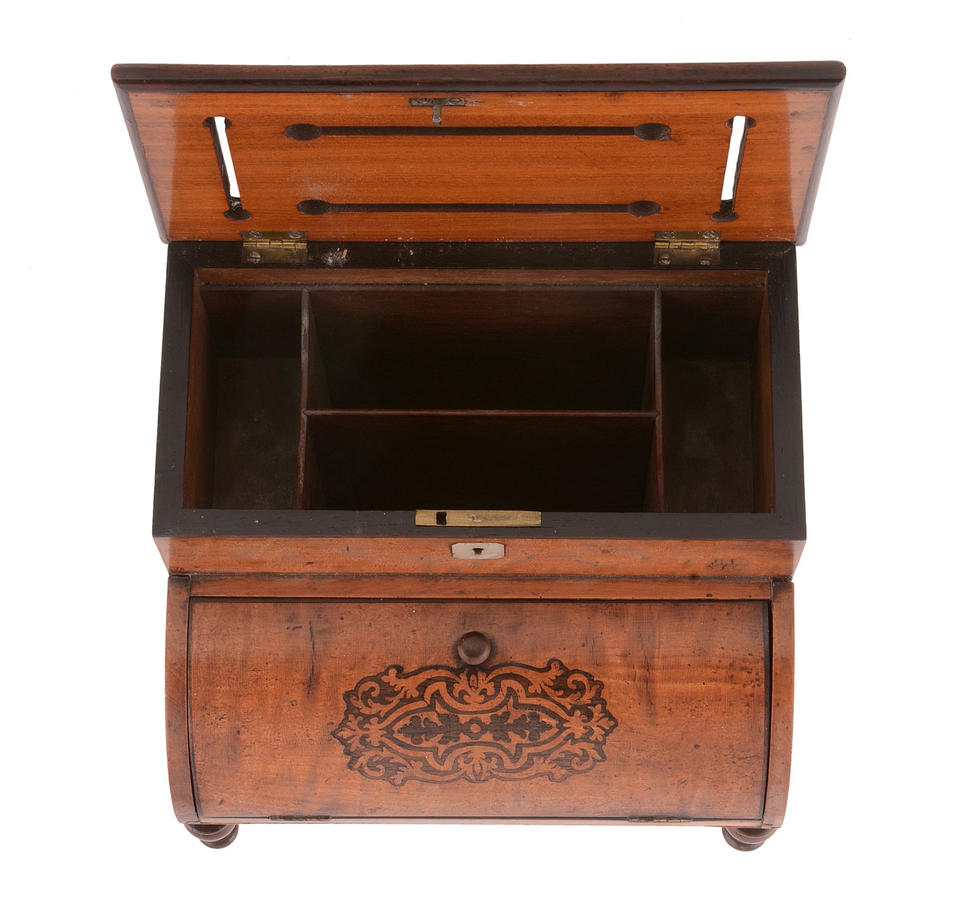 A William IV mahogany and marquetry domestic posting box in the form of a pianoforte,   circa 1835, - Image 3 of 4