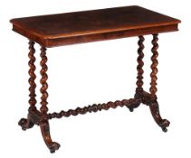 A Victorian walnut and burr walnut side table  , circa 1870, the figured quarter veneered top above