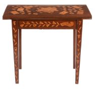 An early 19th century Dutch inlaid games table  , circa 1810, the swivel top inlaid card and domino