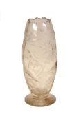 An Art Nouveau glass intaglio pale-yellow tint oviform vase by Moser,   circa 1905, carved with