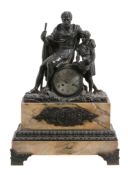 A French bronze mounted marble mantel clock,   first half of the 19th century, the eight-day bell