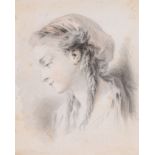 Jean Baptiste Huet (1745-1811) - Head of a girl Pencil and watercolour  Signed and dated   1777