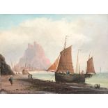 English School (19th Century) - Seascape with boats on a beach; Brining in the days catch A pair,