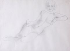 British School (20th Century) - Reclining female nude Graphite 27 x 38 cm.(10 3/4 x 15 in)
